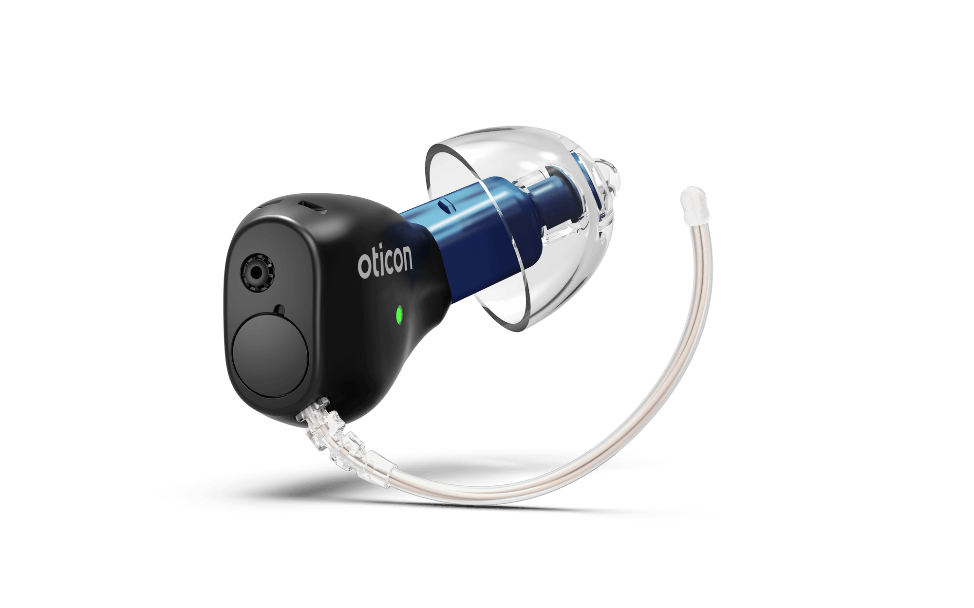 Oticon_Zeal_nxtCIC_H2-2025_Left_C117MatteBlack_Speaker75_BassDomeDV_TRANSPARENCY_Angled_500pctSize_w_shadow